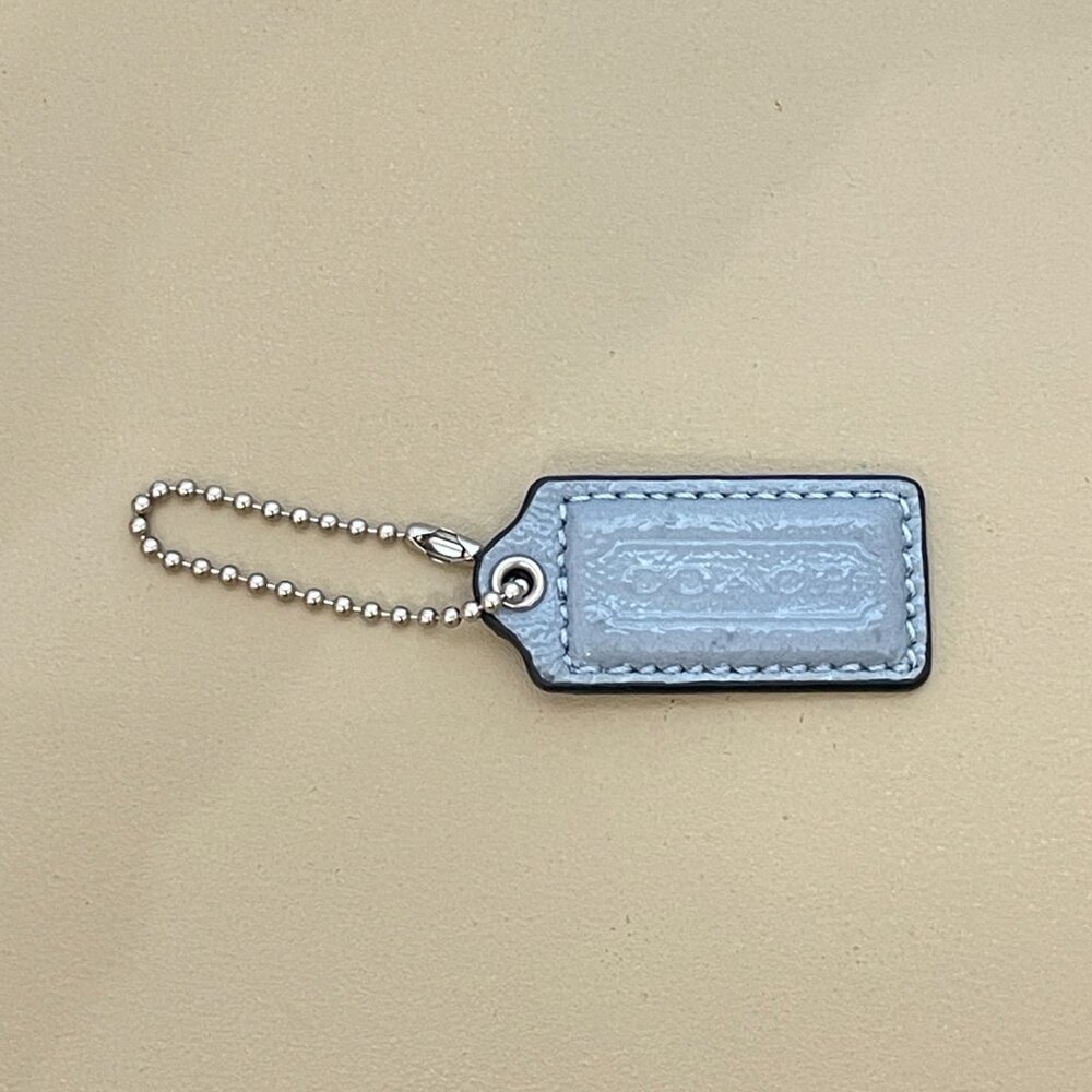 Coach Hangtag Rectangle Gray Patent With Silver Ball Chain Bag Charm